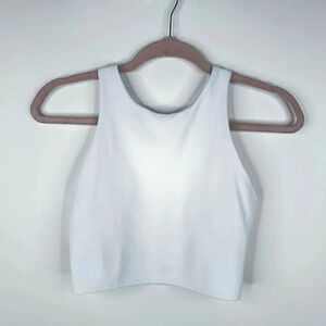 Athleta Conscious Crop Bra White Sports Bra High Neck Athleisure Size Small